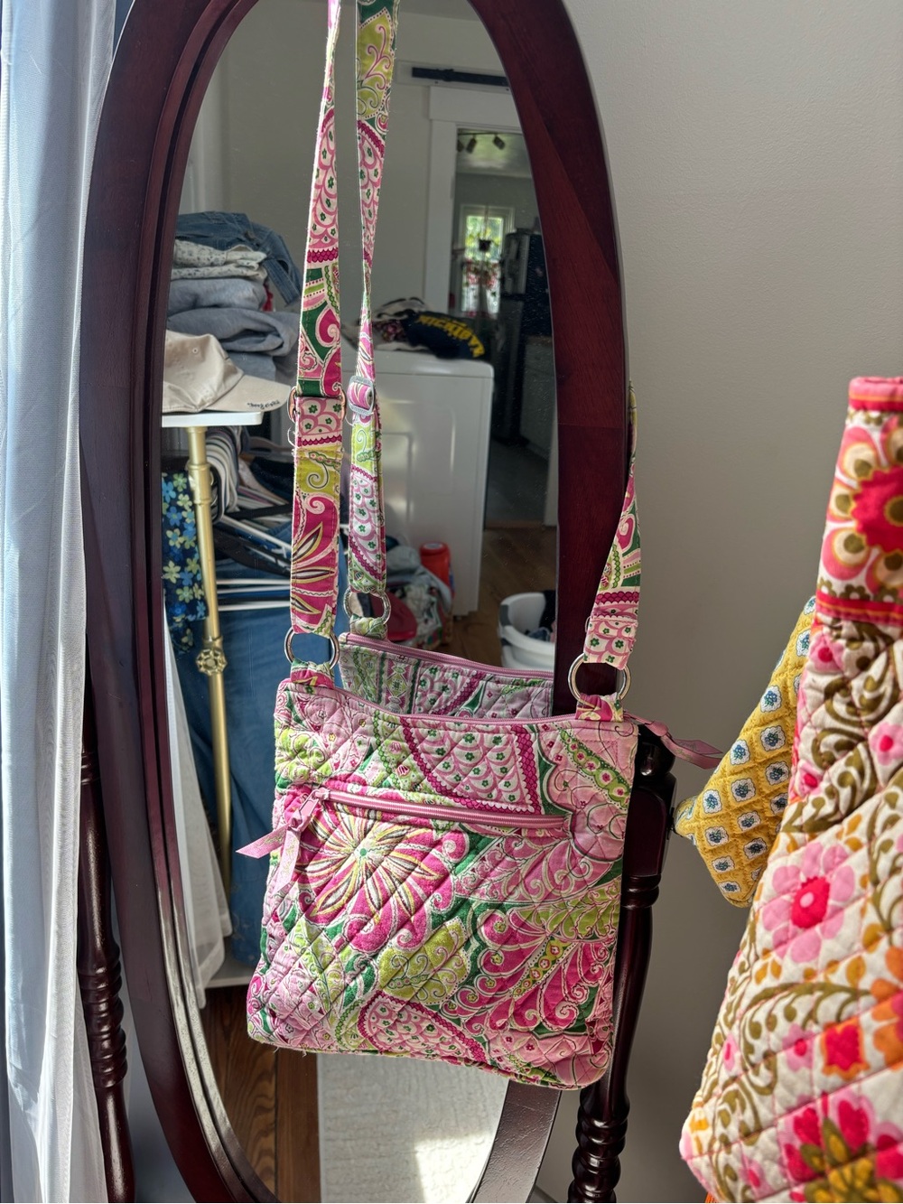 Pinwheel pink Vera Bradley Quilted Floral Crossbody Bag in Pink and Green